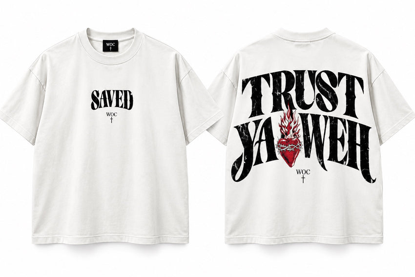 WOC Trust Yahweh White tee front and back