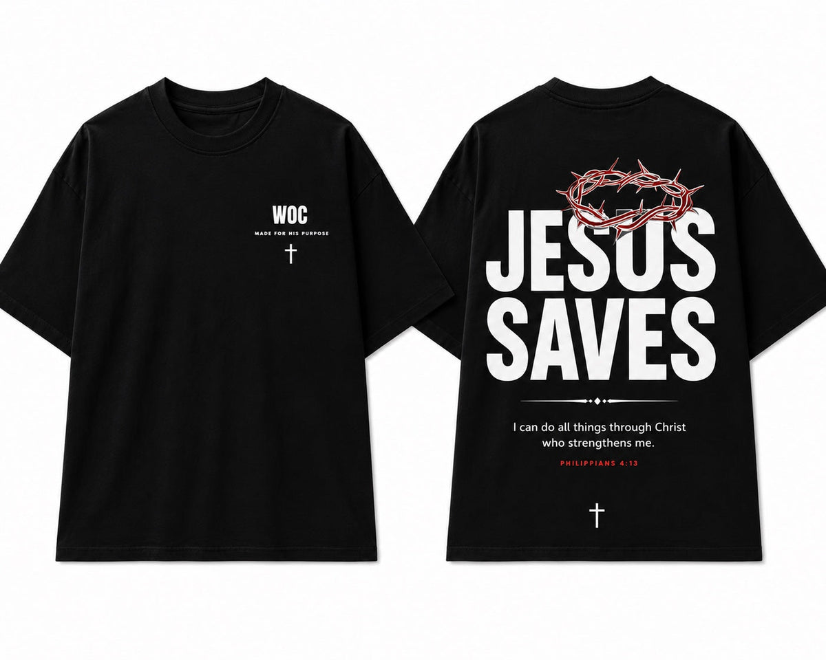 WOC Jesus Saves black tee front and back