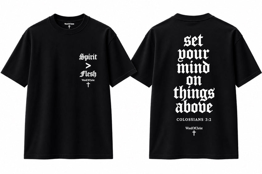 Spirit Over Flesh black tee front and back