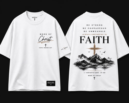 WOC Always Abounding In Faith white T-shirt front and back