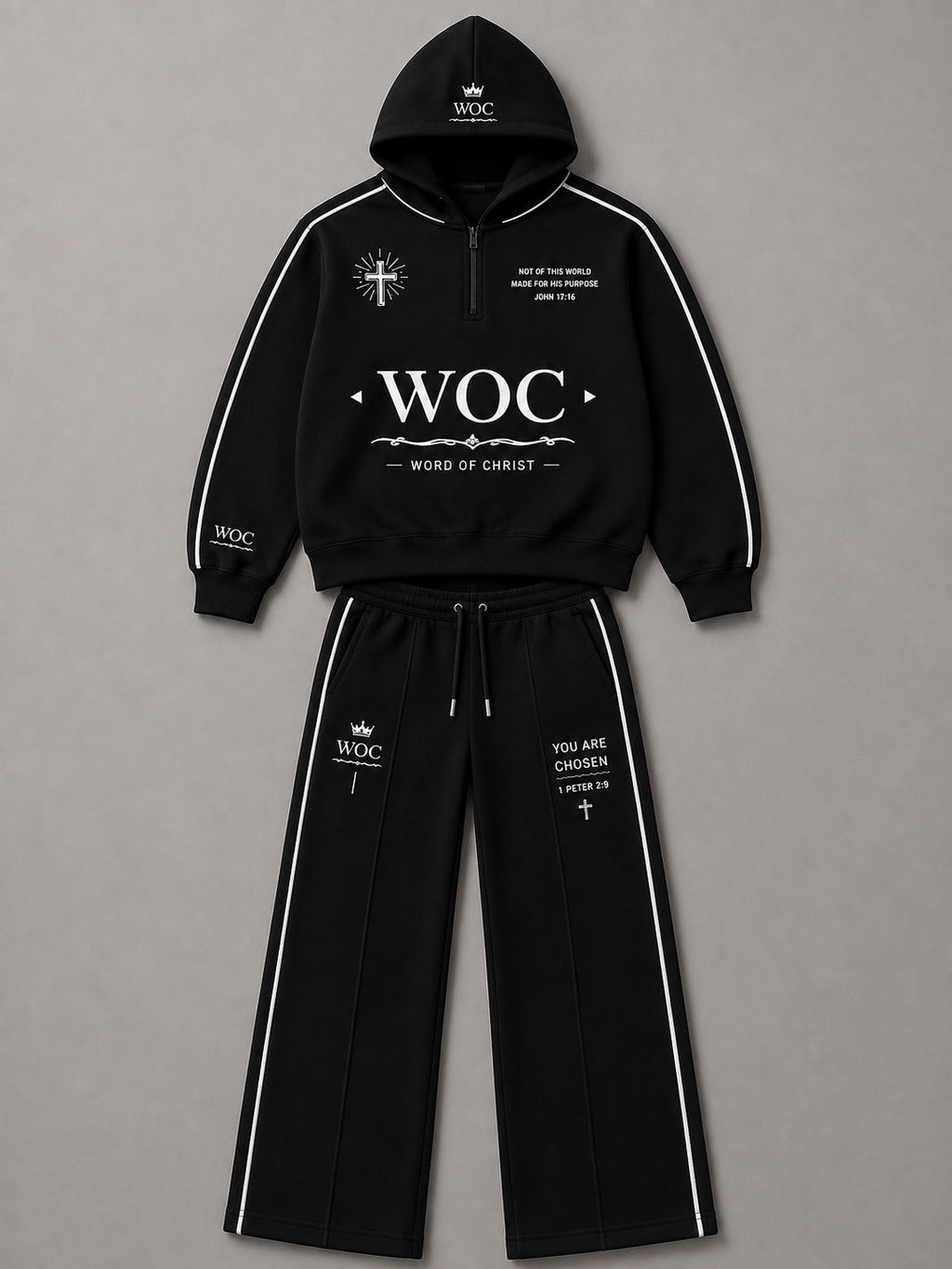 WOC black half-zip tracksuit set