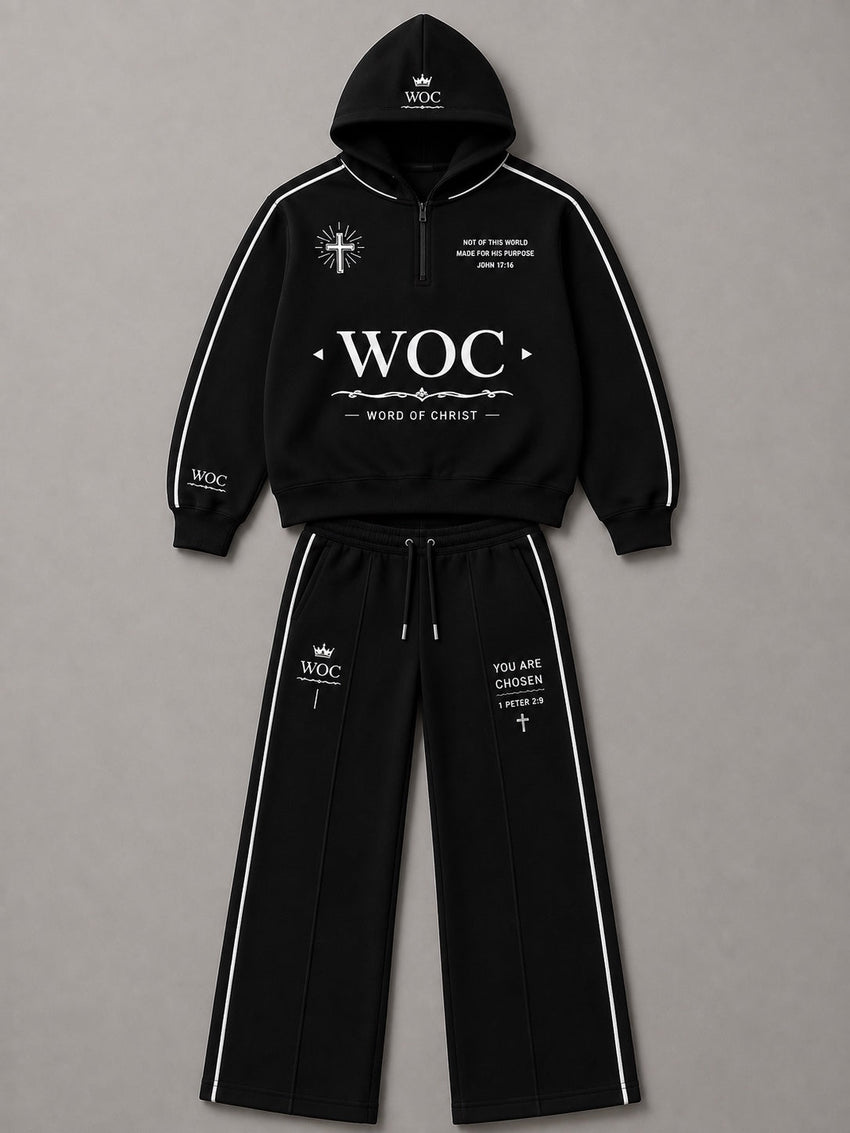 WOC black half-zip tracksuit set