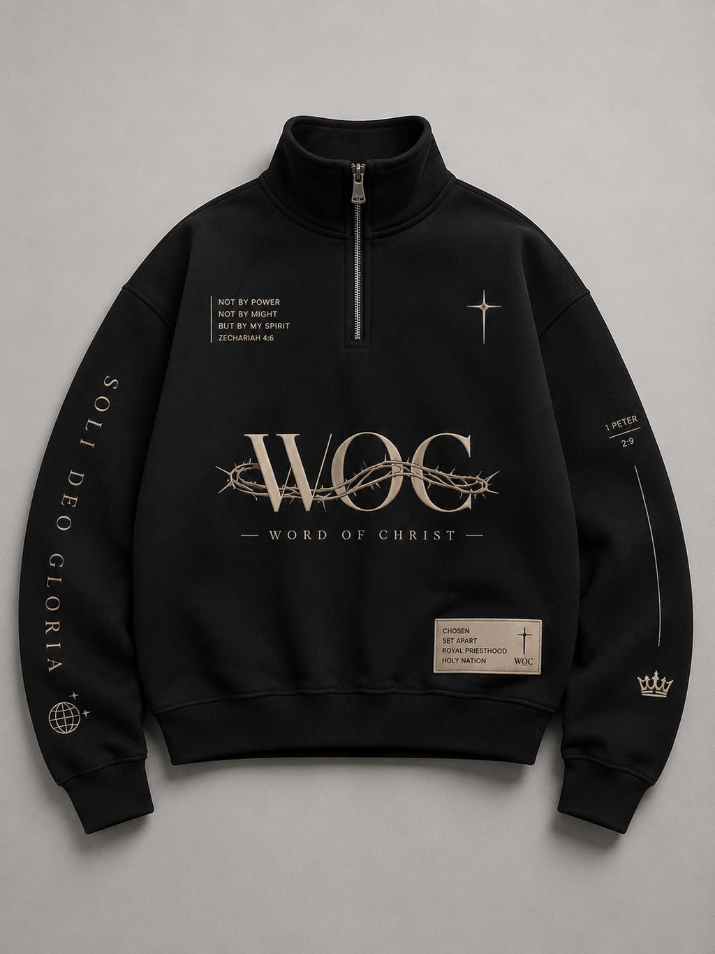 WOC Chosen Set Apart black quarter-zip sweatshirt