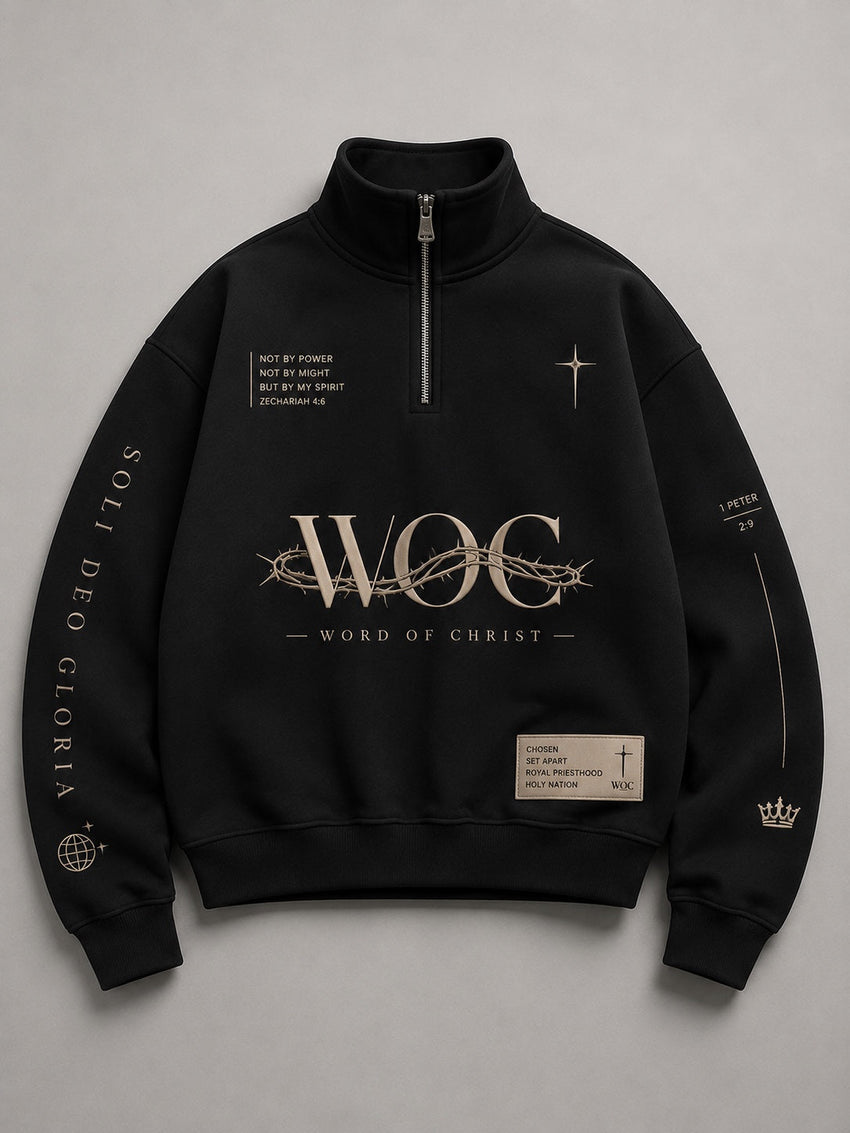 WOC Chosen Set Apart black quarter-zip sweatshirt