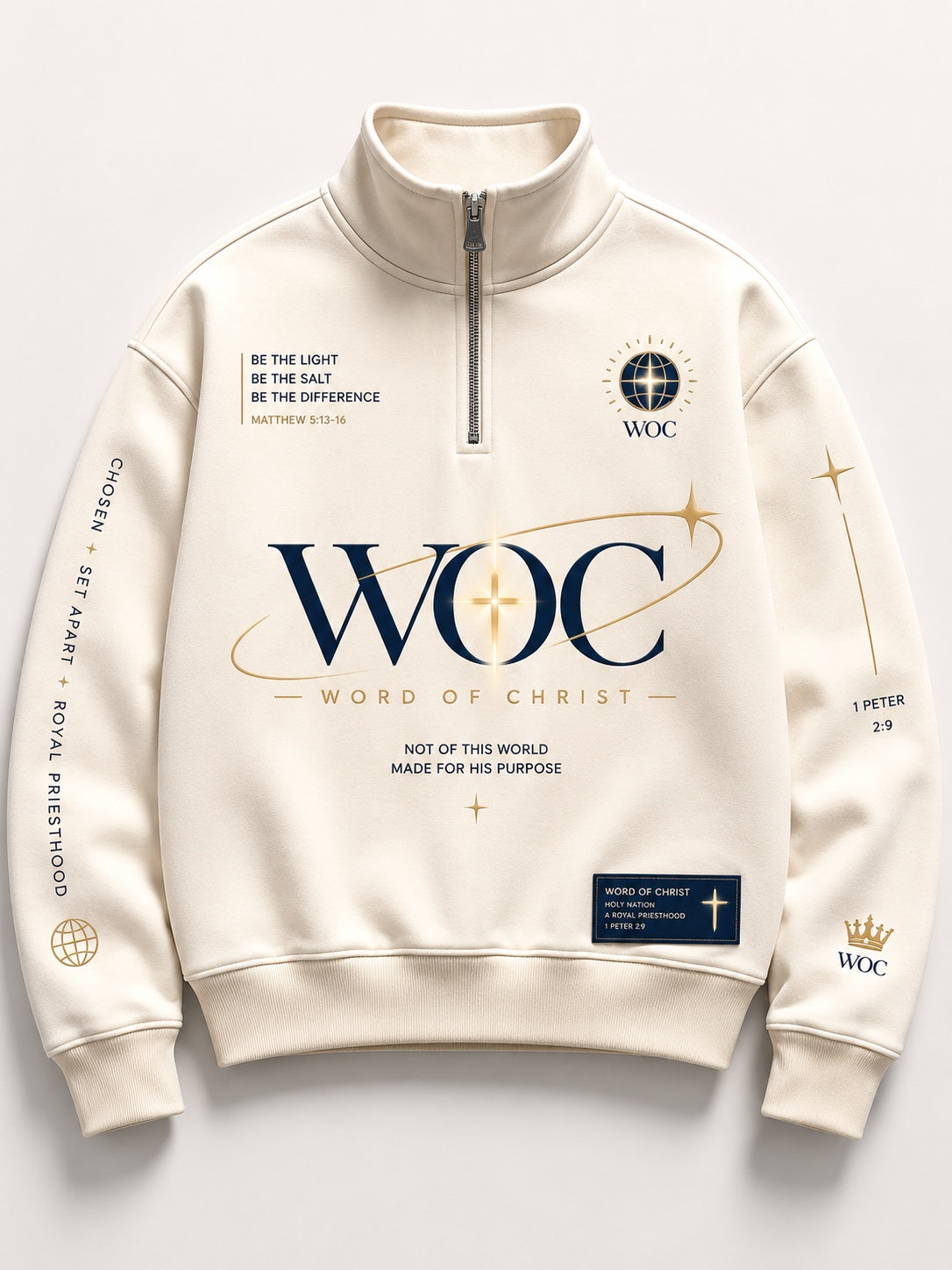 WOC Chosen Set Apart cream quarter-zip sweatshirt