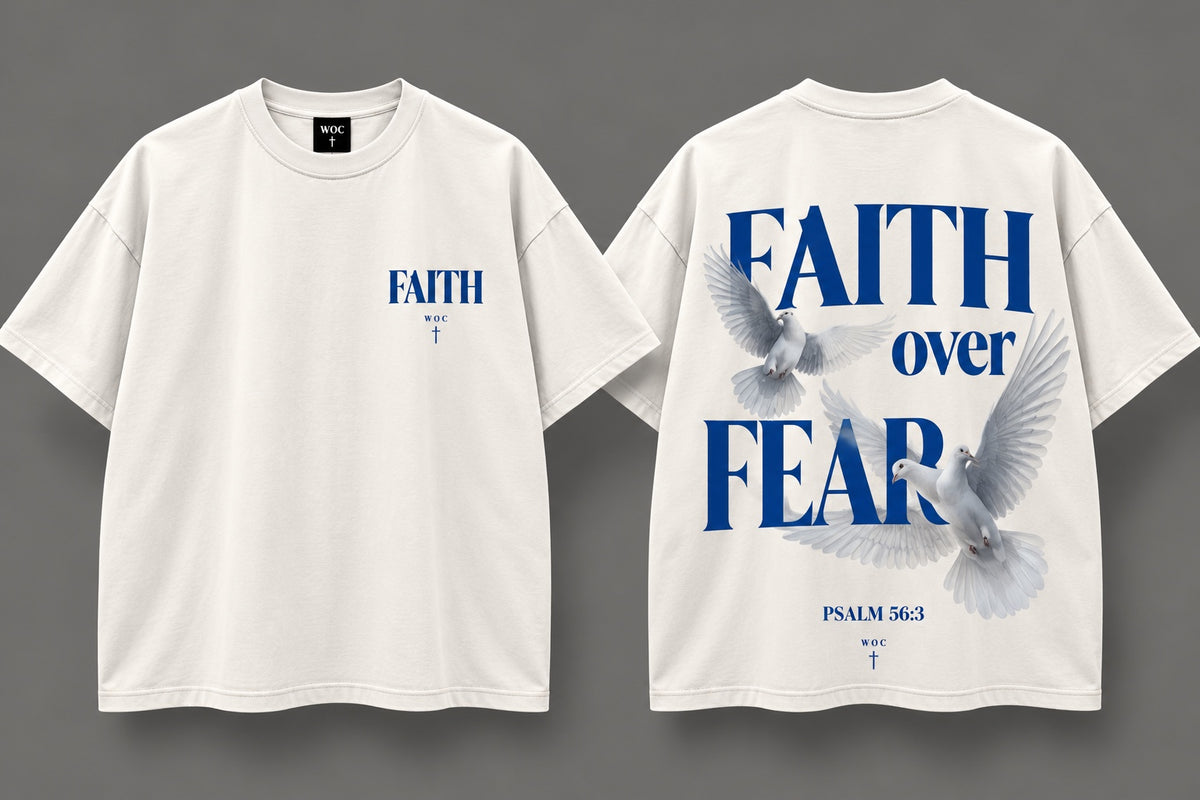 WOC Faith Over Fear Tee white front and back