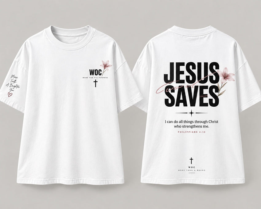 Jesus Saves floral girls exclusive tee white