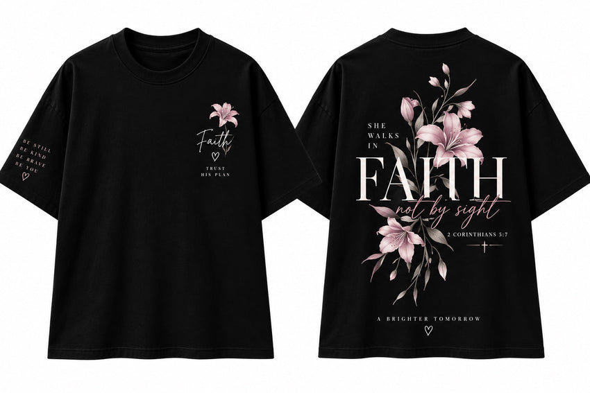 She Walks in Faith girls exclusive tee black