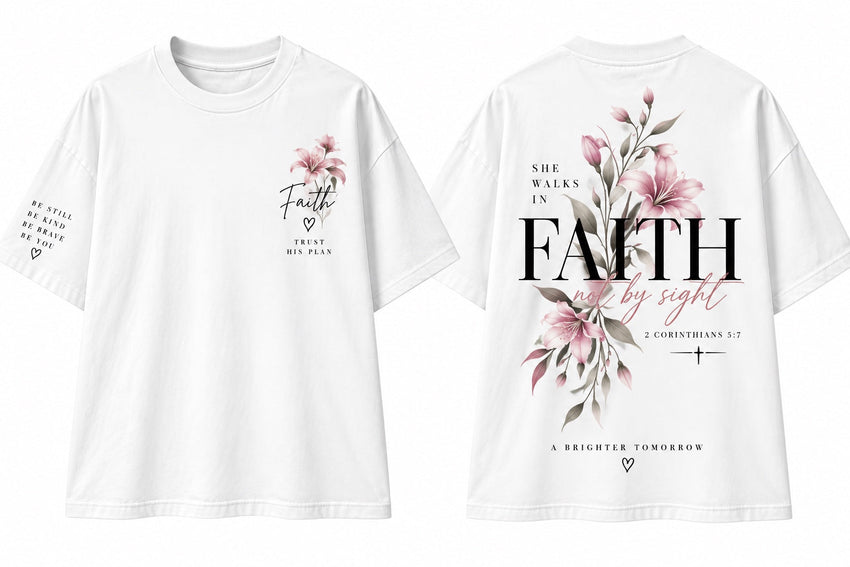 She Walks in Faith girls exclusive tee white