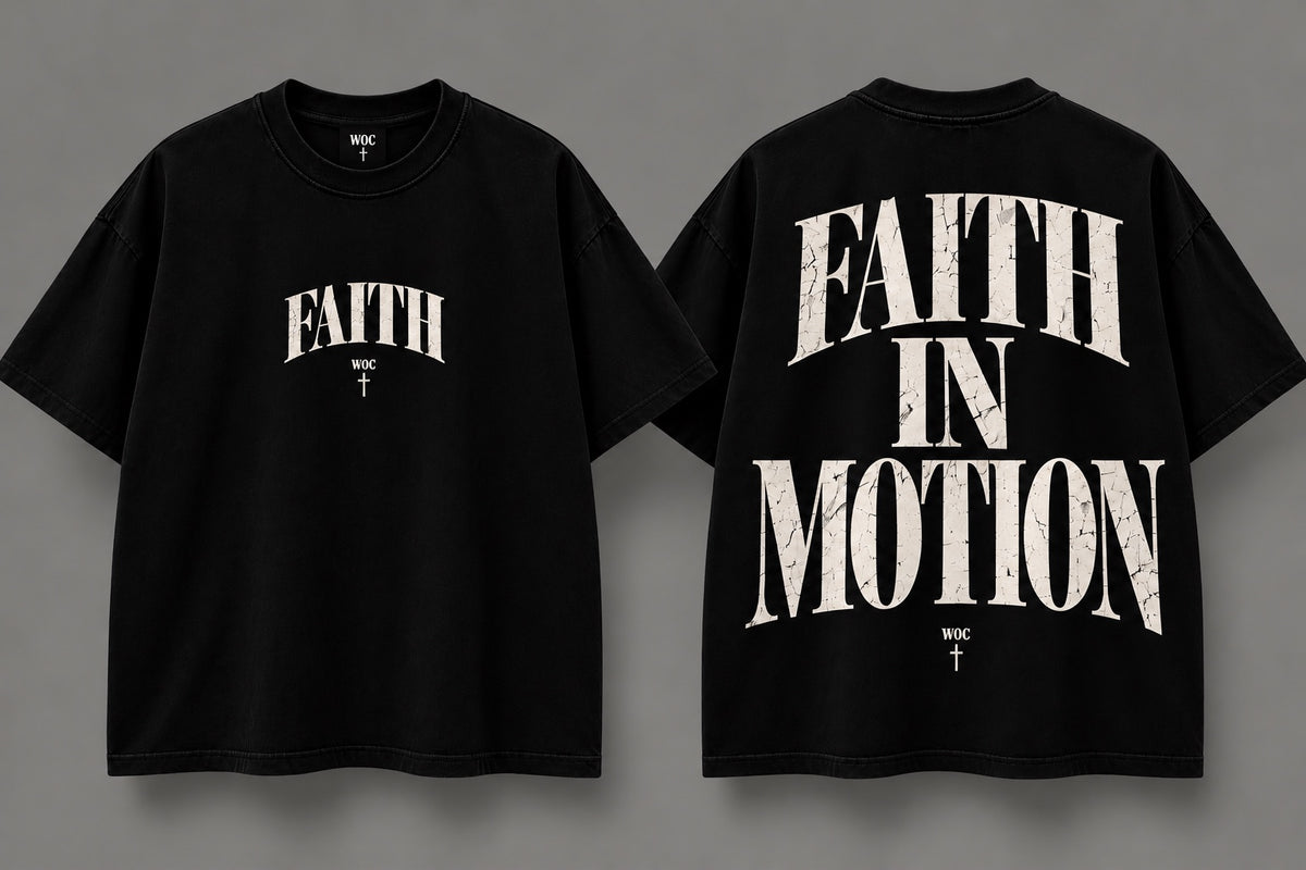 WOC Faith in Motion Tee black front and back