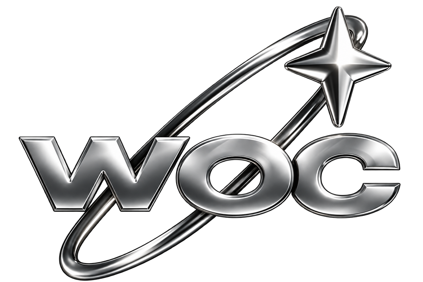Silver WOC logo with an orbit and four-point star