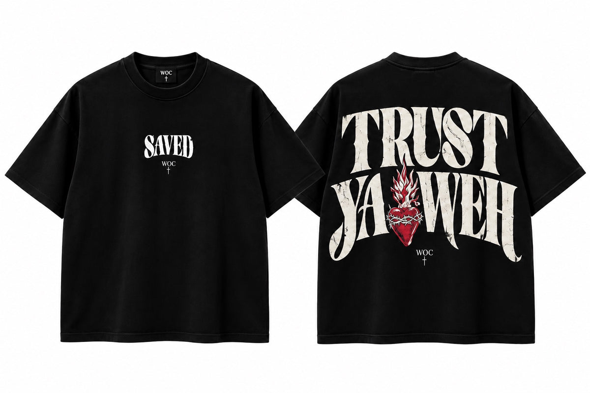 WOC Trust Yahweh Black tee front and back