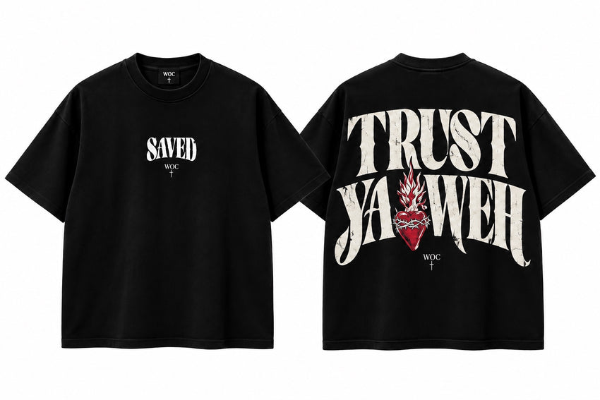 WOC Trust Yahweh Black tee front and back