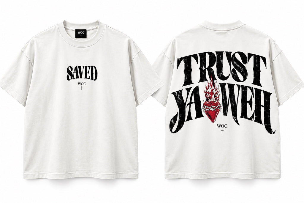 WOC Trust Yahweh White tee front and back