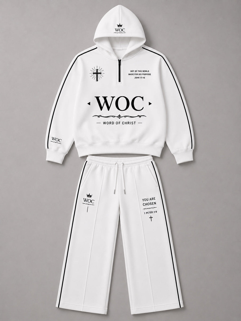 WOC white half-zip tracksuit set