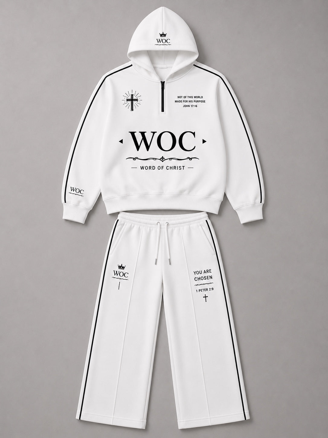 WOC white half-zip tracksuit set